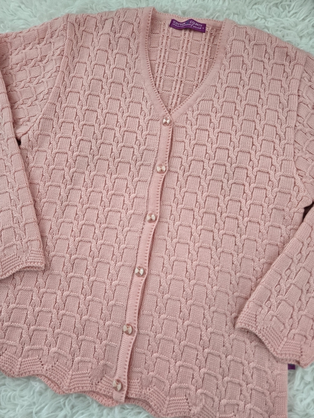 Cotton County Femme pink cottagecore cardigan sweater. Size Large - Picture 2 of 7